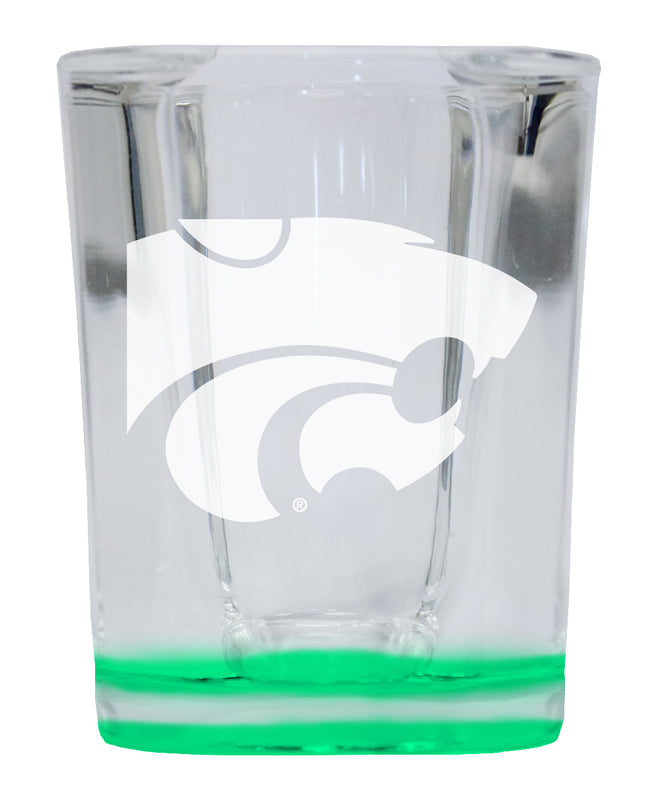 Kansas State Wildcats 2 Ounce Engraved Shot Glass Square Green Base Officially Licensed Collegiate Product 4-Pack