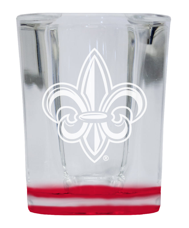 Louisiana at Lafayette Ragin' Cajuns 2 Ounce Engraved Shot Glass Square Red Base Officially Licensed Collegiate Product 2-Pack
