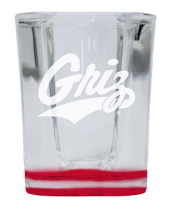 Montana University 2 Ounce Engraved Shot Glass Square Red Base Officially Licensed Collegiate Product 4-Pack