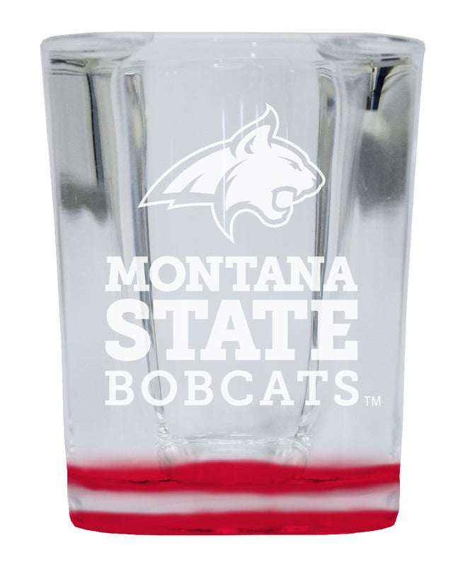 Montana State Bobcats 2 Ounce Engraved Shot Glass Square Red Base Officially Licensed Collegiate Product 4-Pack