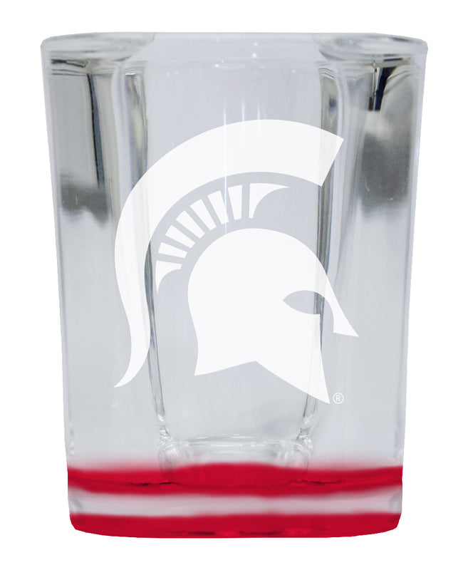 Michigan State Spartans 2 Ounce Engraved Shot Glass Square Red Base Officially Licensed Collegiate Product 4-Pack