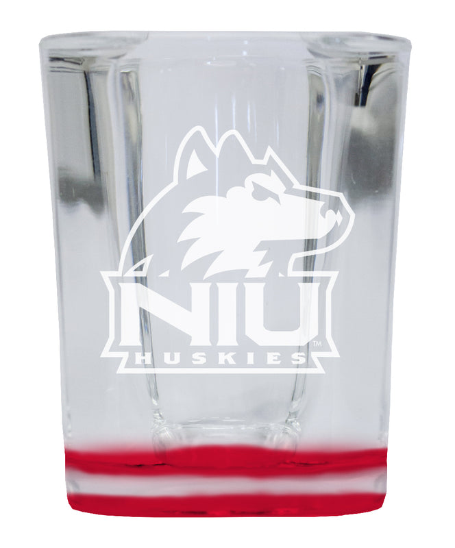 Northern Illinois Huskies 2 Ounce Engraved Shot Glass Square Red Base Officially Licensed Collegiate Product 4-Pack