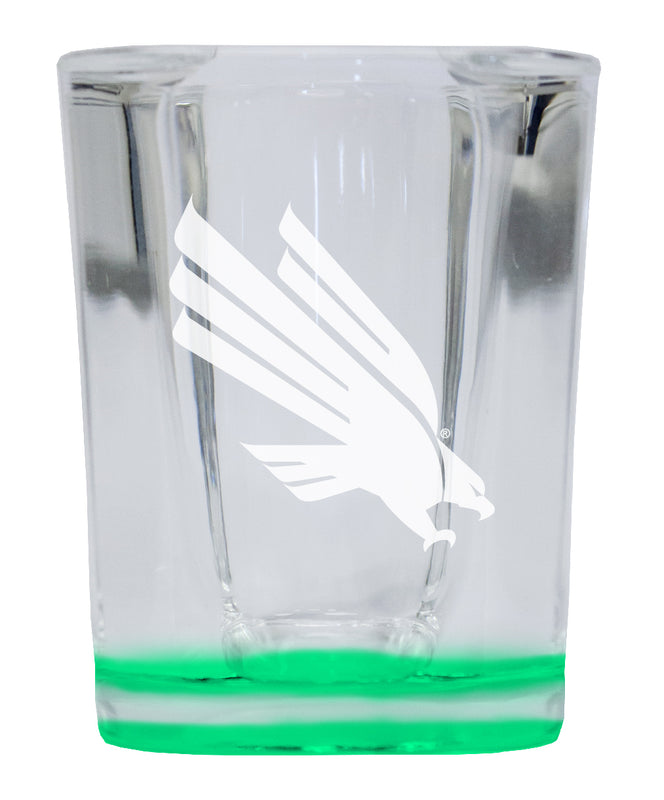 North Texas 2 Ounce Engraved Shot Glass Square Green Base Officially Licensed Collegiate Product 4-Pack
