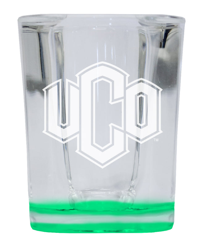 University of Central Oklahoma Bronchos 2 Ounce Engraved Shot Glass Square Green Base Officially Licensed Collegiate Product 2-Pack