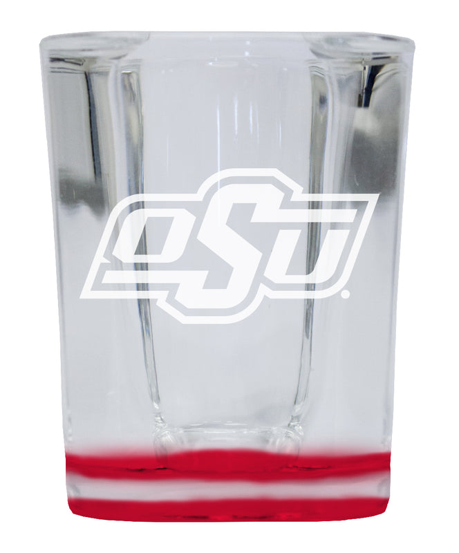 Oklahoma State Cowboys 2 Ounce Engraved Shot Glass Square Red Base Officially Licensed Collegiate Product 4-Pack