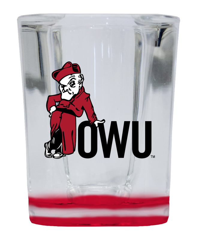 Ohio Wesleyan University 2 Ounce Shot Glass Square Red Base Officially Licensed Collegiate Product 4-Pack