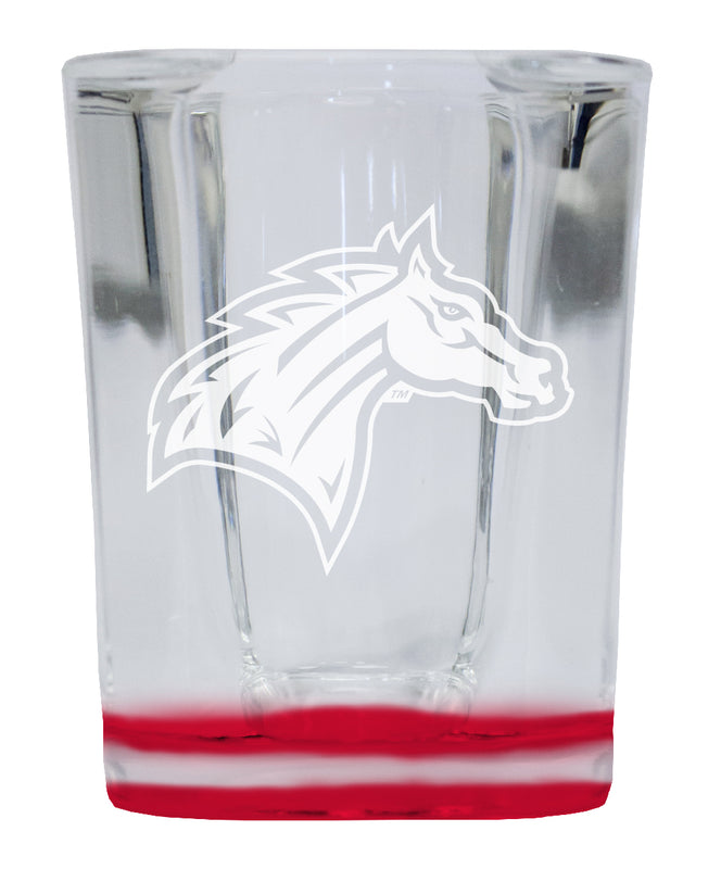 Rider University Broncs 2 Ounce Engraved Shot Glass Square Red Base Officially Licensed Collegiate Product 4-Pack