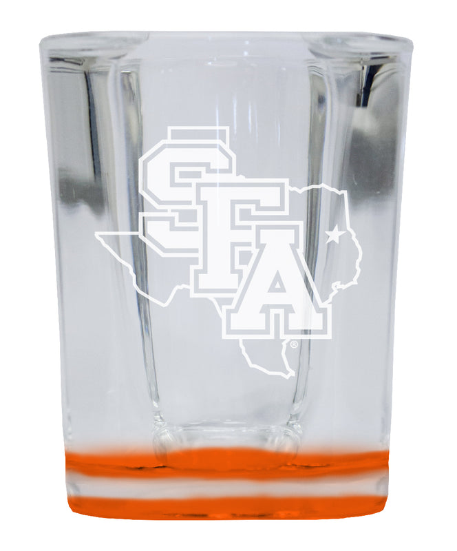 Stephen F. Austin State University 2 Ounce Engraved Shot Glass Square Orange Base Officially Licensed Collegiate Product 2-Pack