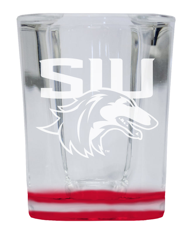 Southern Illinois Salukis 2 Ounce Engraved Shot Glass Square Red Base Officially Licensed Collegiate Product 4-Pack