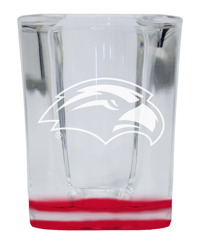 Southern Mississippi Golden Eagles 2 Ounce Engraved Shot Glass Square Red Base Officially Licensed Collegiate Product 4-Pack