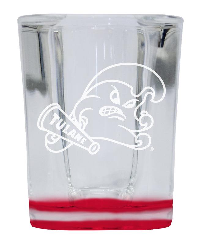 Tulane University Green Wave 2 Ounce Engraved Shot Glass Square Red Base Officially Licensed Collegiate Product 4-Pack