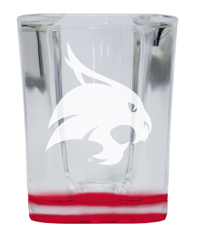 Texas State Bobcats 2 Ounce Engraved Shot Glass Square Red Base Officially Licensed Collegiate Product 4-Pack