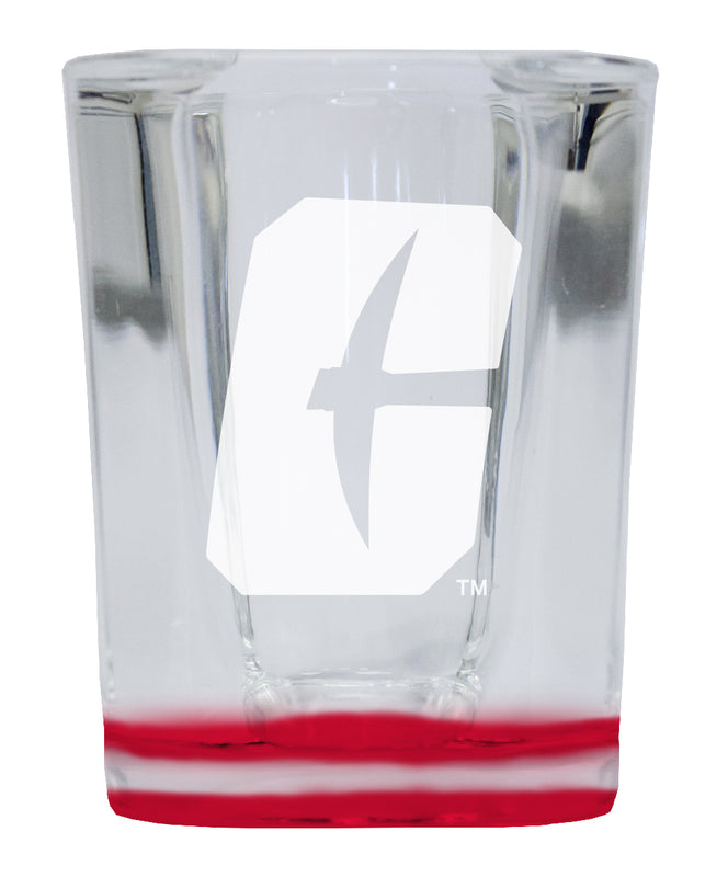 North Carolina Charlotte Forty-Niners 2 Ounce Engraved Shot Glass Square Red Base Officially Licensed Collegiate Product 2-Pack