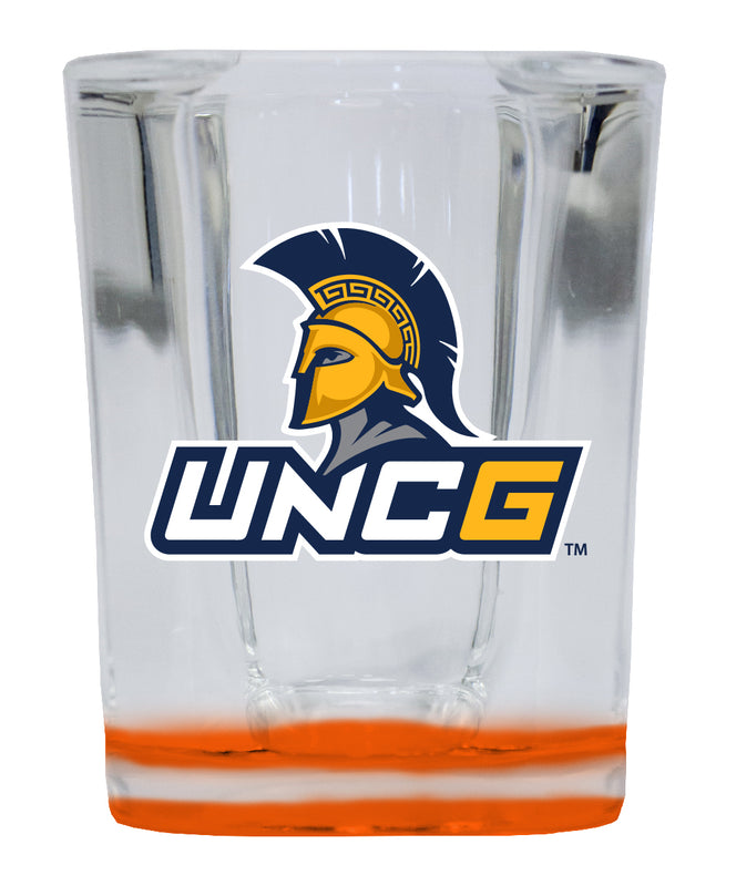 North Carolina Greensboro Spartans 2 Ounce Shot Glass Square Orange Base Officially Licensed Collegiate Product 2-Pack