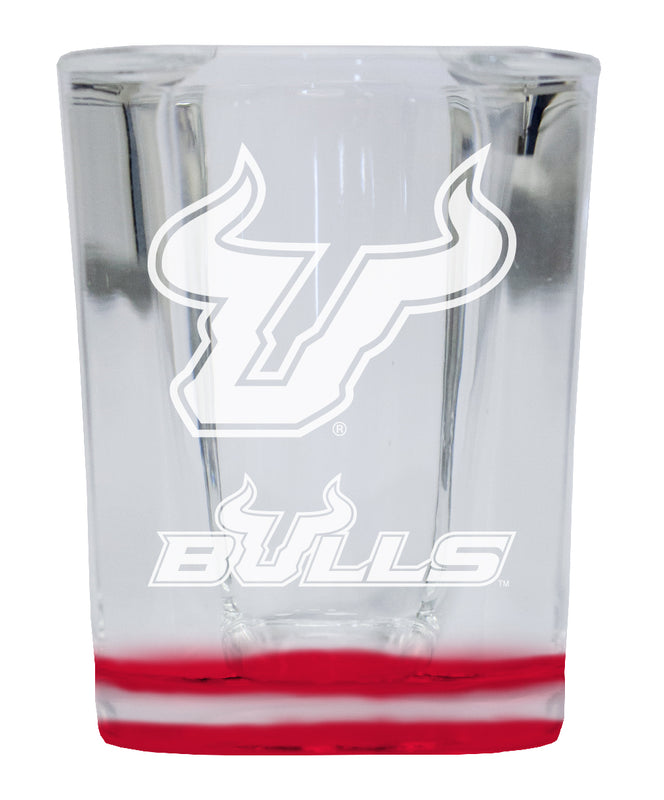 South Florida Bulls 2 Ounce Engraved Shot Glass Square Red Base Officially Licensed Collegiate Product 4-Pack
