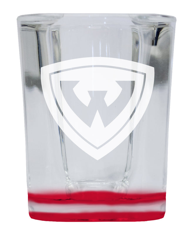 Wayne State 2 Ounce Engraved Shot Glass Square Red Base Officially Licensed Collegiate Product 4-Pack