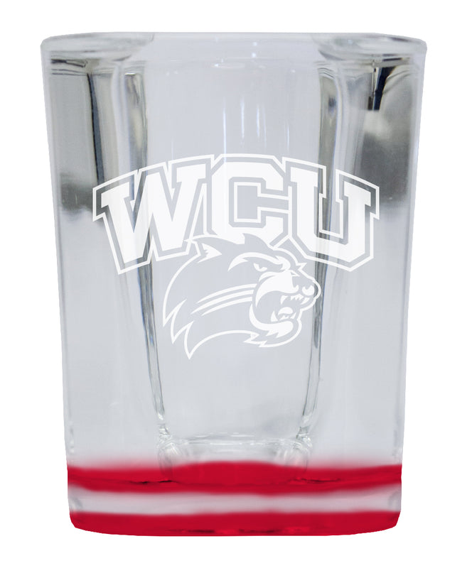 Western Carolina University 2 Ounce Engraved Shot Glass Square Red Base Officially Licensed Collegiate Product 4-Pack