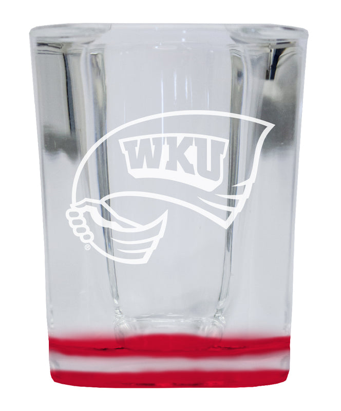 Western Kentucky Hilltoppers 2 Ounce Engraved Shot Glass Square Red Base Officially Licensed Collegiate Product 4-Pack