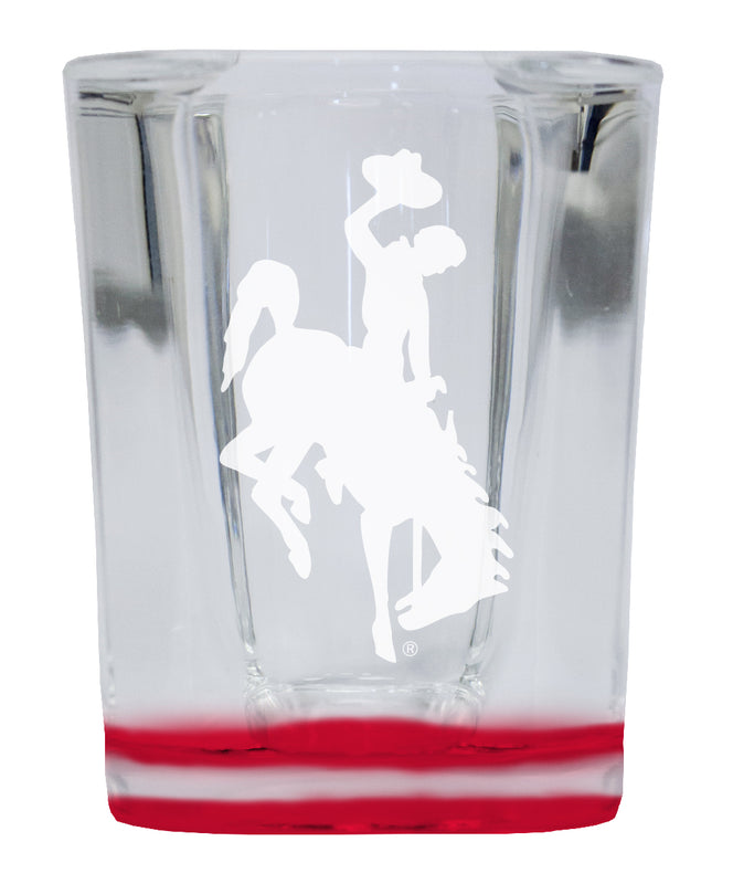 University of Wyoming 2 Ounce Engraved Shot Glass Square Red Base Officially Licensed Collegiate Product Single Unit