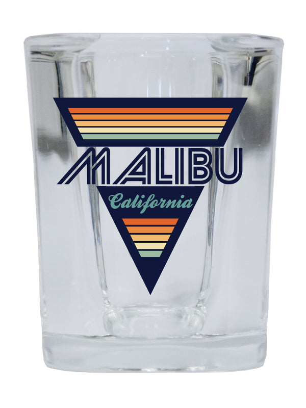 Malibu California Souvenir 2 Ounce Shot Glass Square 12-Pack City Retro Design