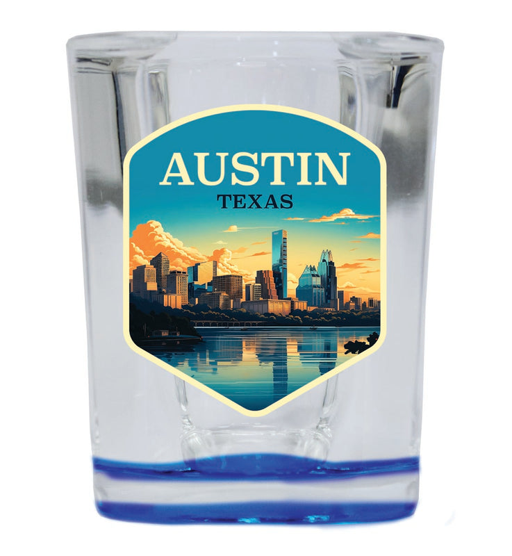 Austin Texas Souvenir 2 oz Blue Shot Glass Round or Square Blue