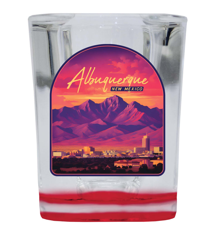 Alburqueque New Mexico Design B Souvenir 2 Ounce Shot Glass Square Red Base 2-Pack