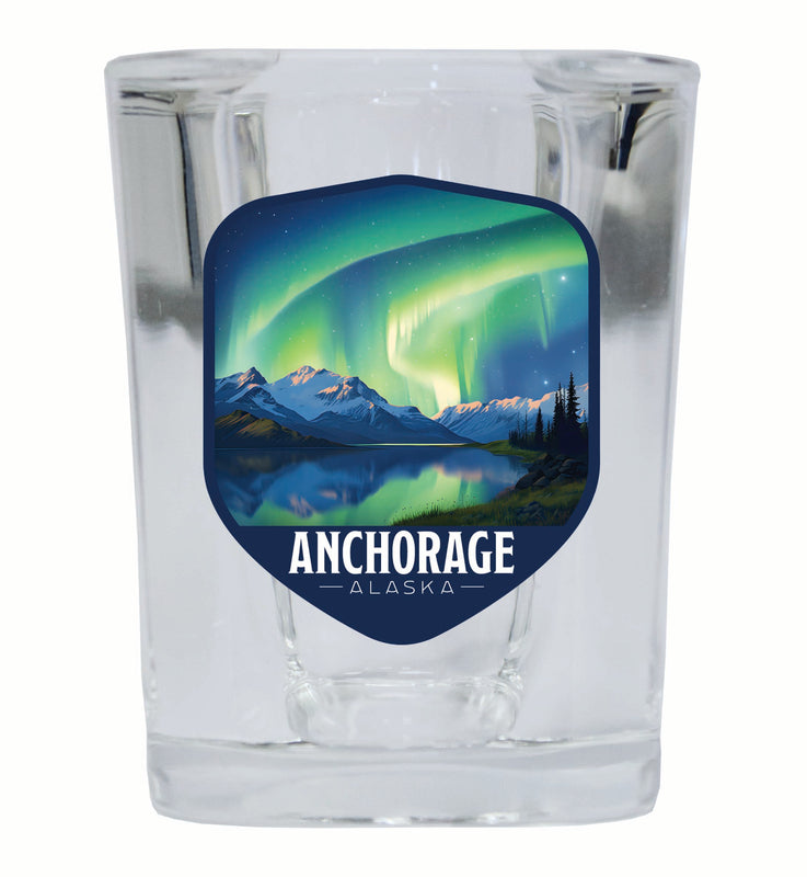 Anchorage Alaska Aurora Borealis Design Souvenir 2 Ounce Shot Glass Square 4-Pack