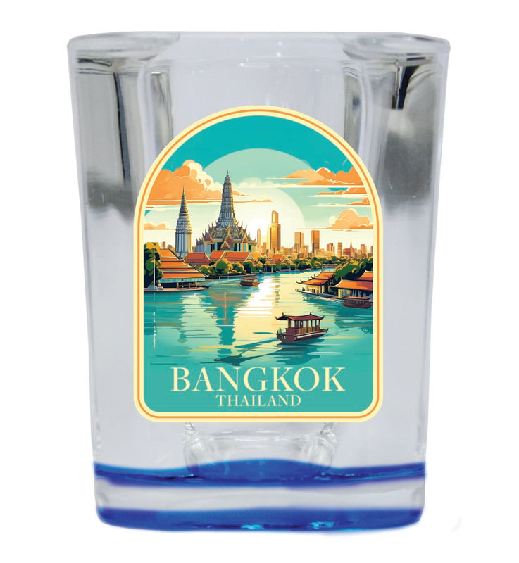 Bangkok Thailand Souvenir 2 oz Blue Shot Glass Round or Square Blue