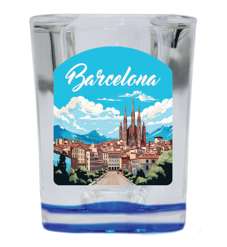 Barcelona Spain Souvenir 2 oz Blue Shot Glass Round or Square Blue