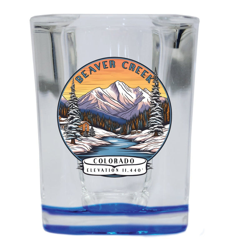 Beaver Creek Colorado Souvenir 2 oz Blue Shot Glass Round or Square Blue