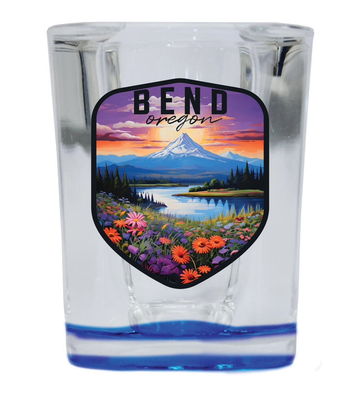 Bend Oregon Souvenir 2 oz Blue Shot Glass Round or Square Blue