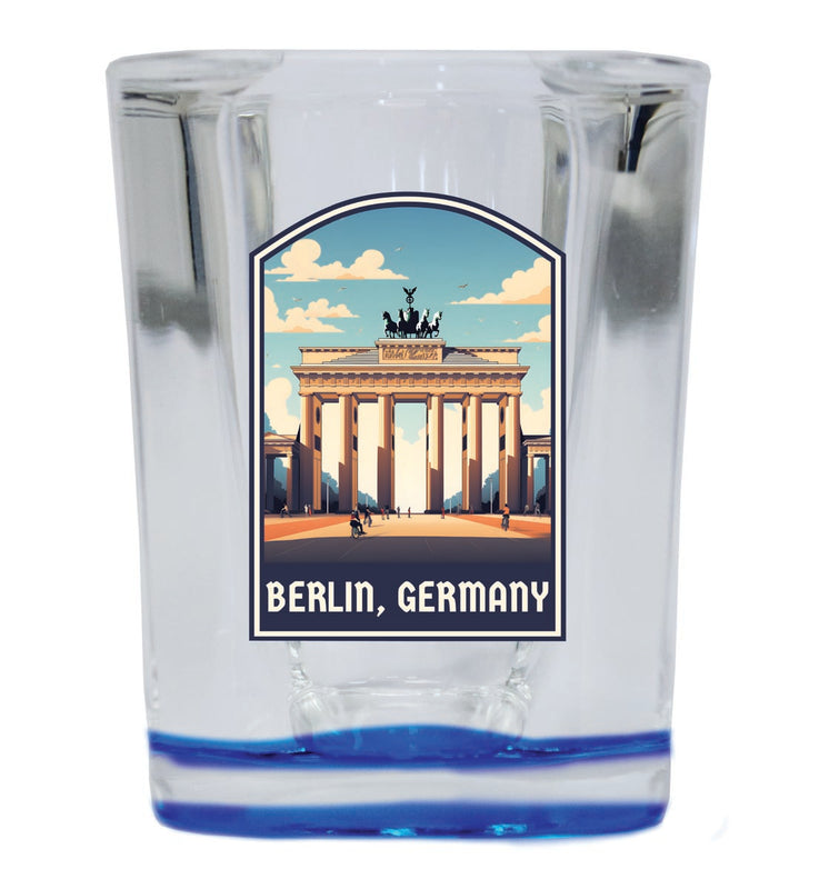 Berlin Germany Souvenir 2 oz Blue Shot Glass Round or Square Blue