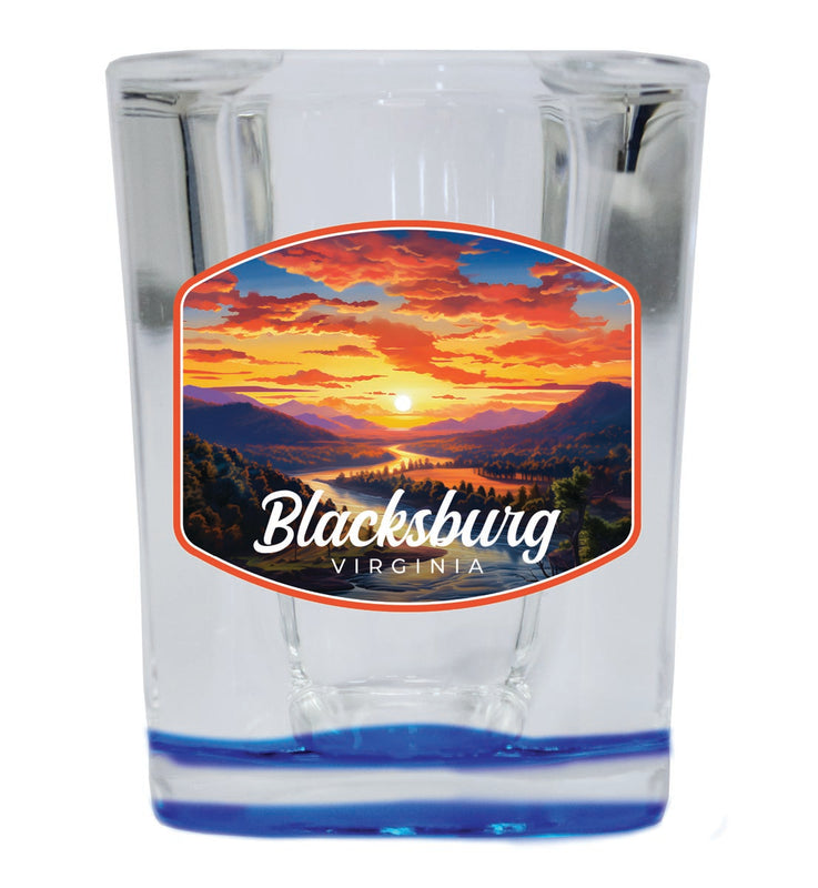 Blacksburg Virginia Souvenir 2 oz Blue Shot Glass Round or Square Blue