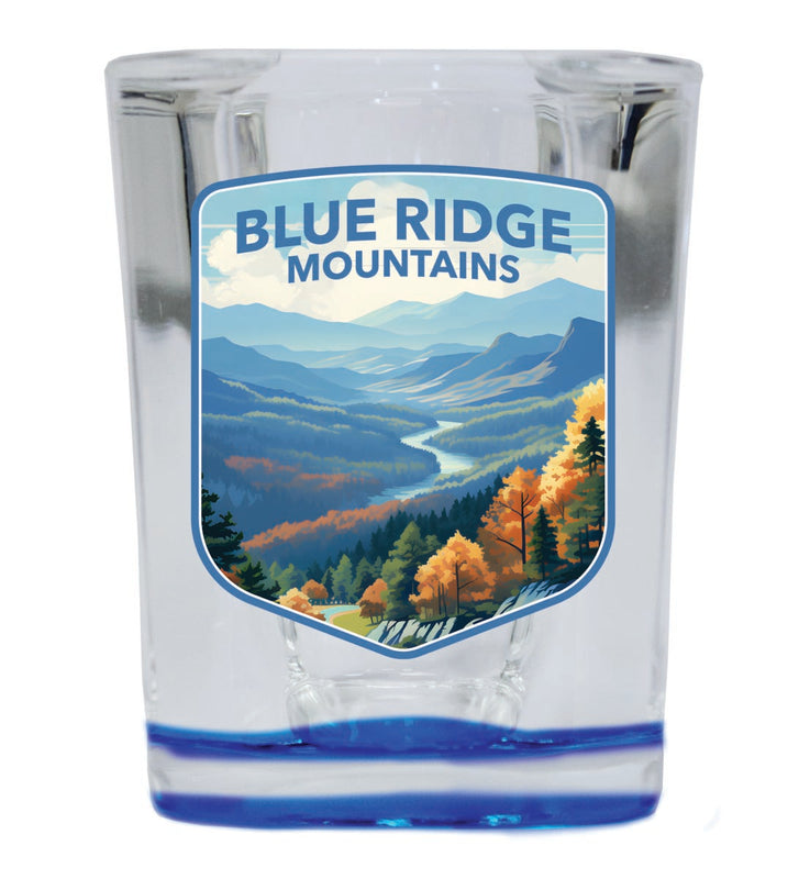Blue Ridge Mountains Souvenir 2 oz Blue Shot Glass Round or Square Blue