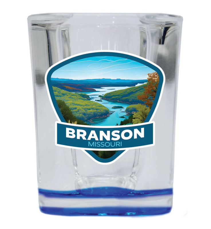 Branson Missouri Souvenir 2 oz Blue Shot Glass Round or Square Blue