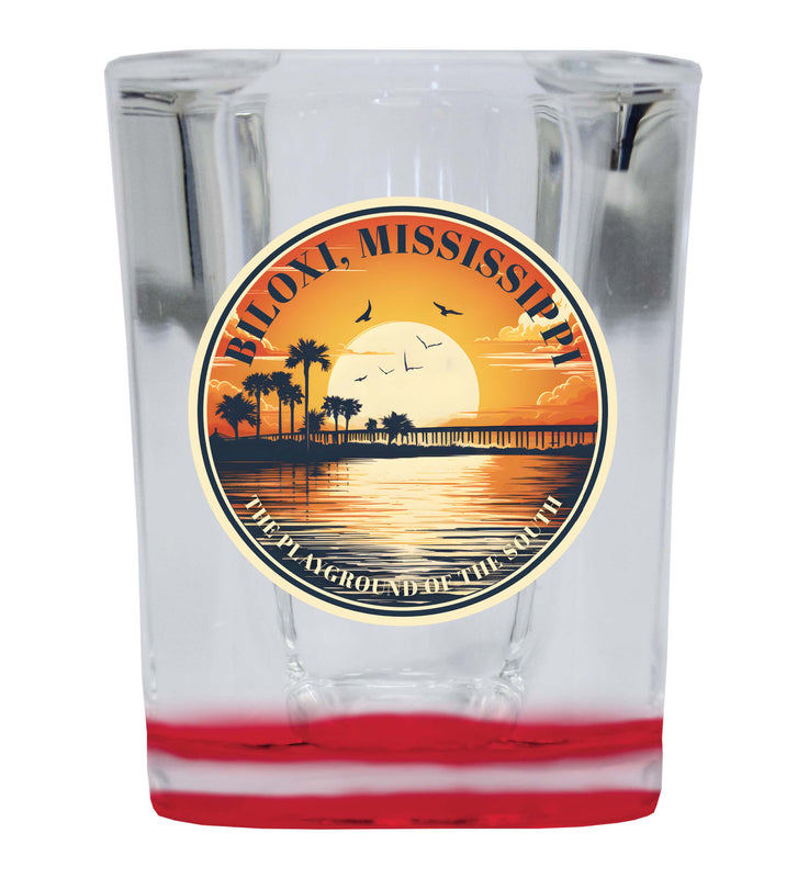 Biloxi Mississippi Design A Souvenir 2 Ounce Shot Glass Square Red Base Single