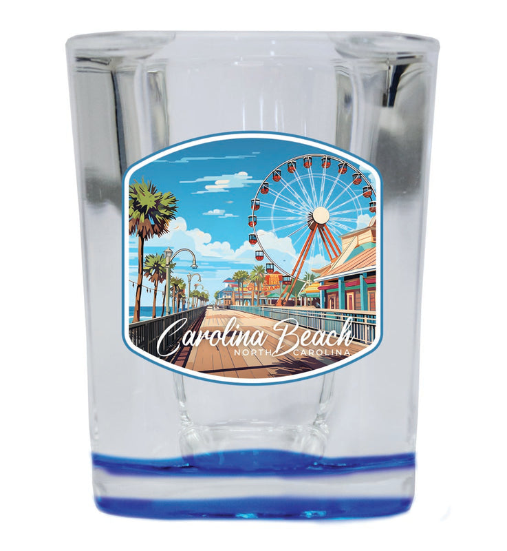 Carolina Beach NC Souvenir 2 oz Blue Shot Glass Round or Square Blue