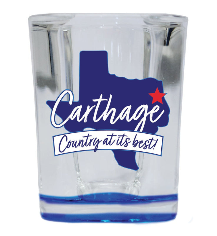 Carthage Texas Souvenir 2 oz Blue Shot Glass Round or Square Blue