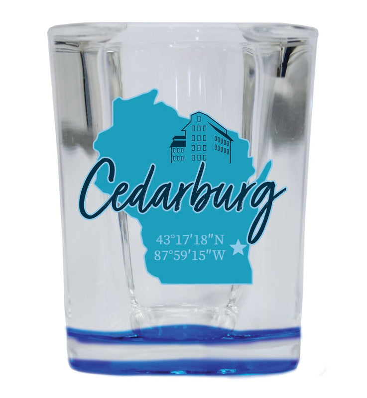 Cedarburg Wisconsin Souvenir 2 oz Blue Shot Glass Round or Square Blue
