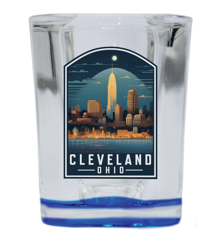 Cleveland Ohio Souvenir 2 oz Blue Shot Glass Round or Square Blue