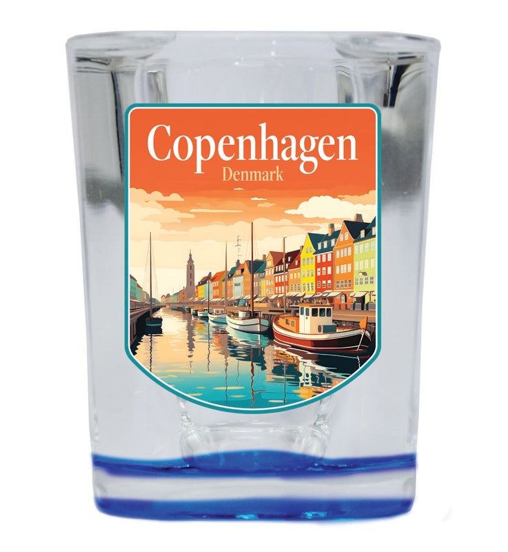 Copenhagen Denmark Souvenir 2 oz Blue Shot Glass Round or Square Blue