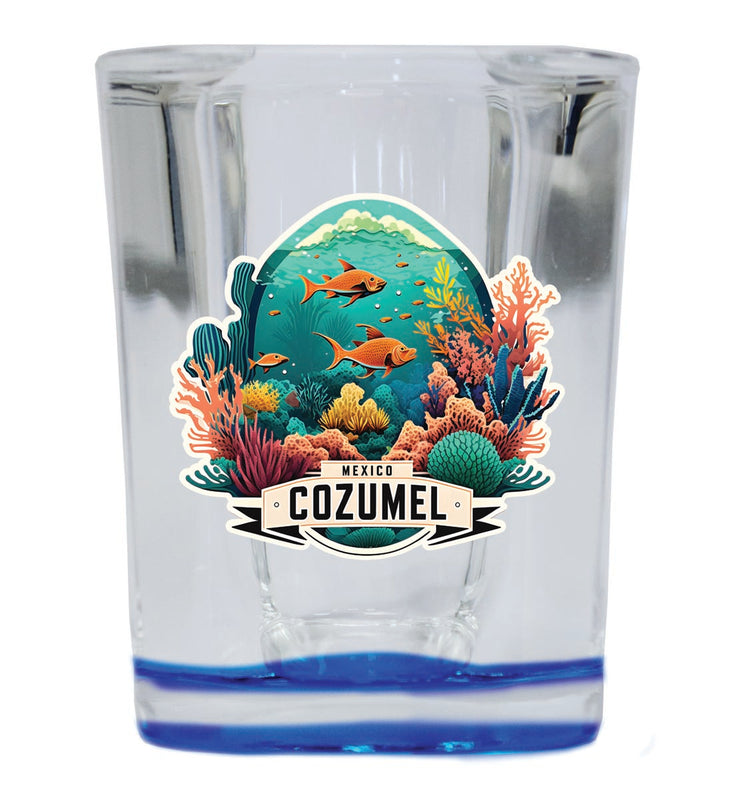 Cozumel Mexico Souvenir 2 oz Blue Shot Glass Round or Square Blue
