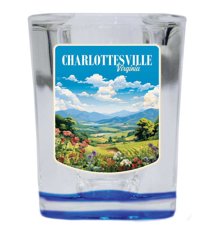 Charlottesville Virginia Design A Souvenir 2 Ounce Shot Glass Square Blue Base 4-Pack