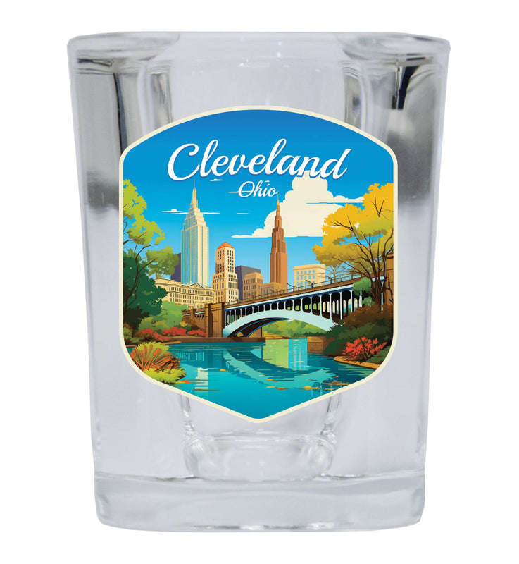 Cleveland Ohio Design B Souvenir 2 Ounce Shot Glass Square Single