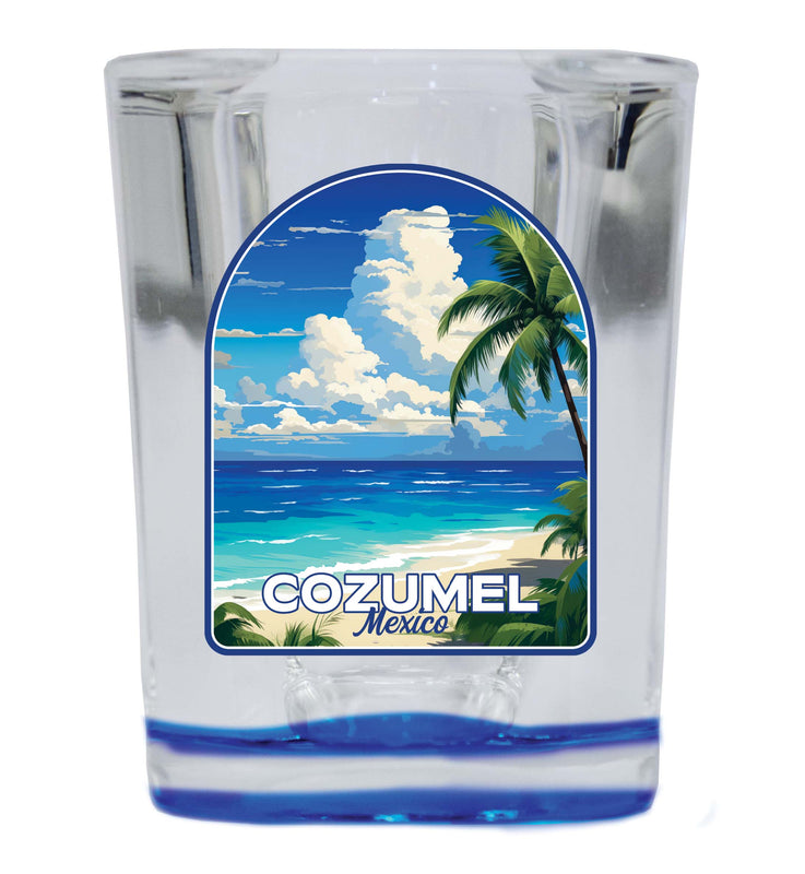 Cozumel Mexico Design C Souvenir 2 Ounce Shot Glass Square Blue Base Single