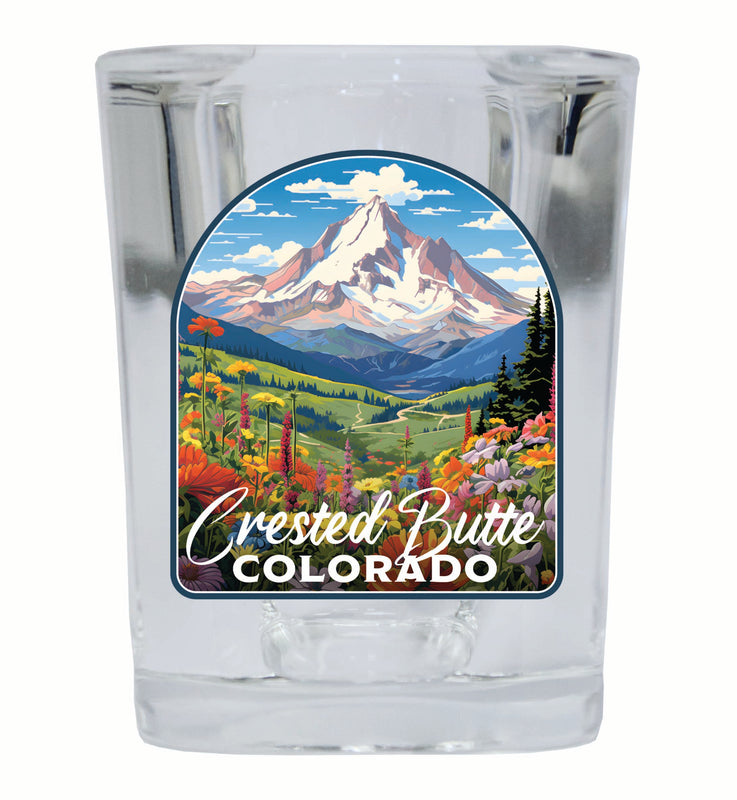 Crested Butte Mountain Colorado Wildflowers Design Souvenir 2 Ounce Shot Glass Square Single