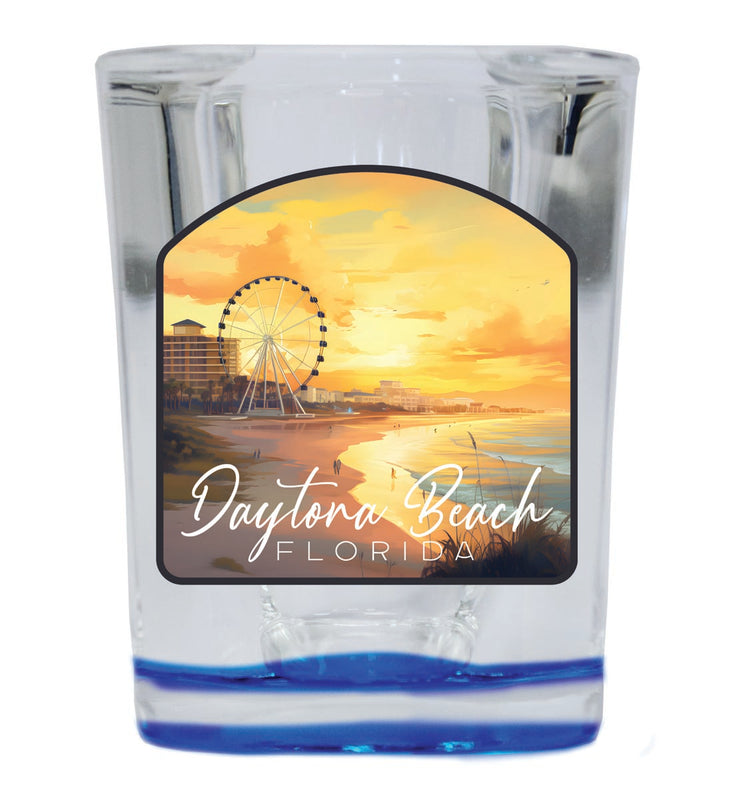 Daytona Beach Florida Souvenir 2 oz Blue Shot Glass Round or Square Blue