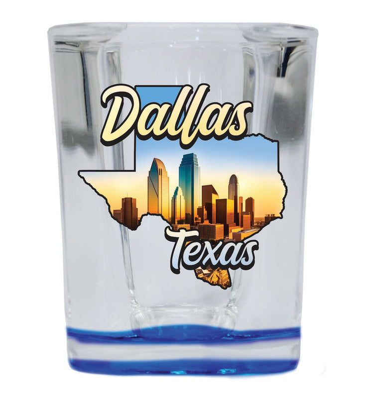 Dallas Texas Souvenir 2 oz Blue Shot Glass Round or Square Blue