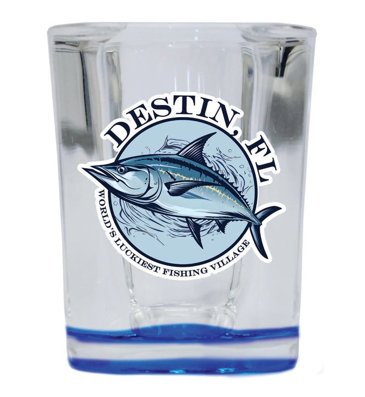 Destin Florida Souvenir 2 oz Blue Shot Glass Round or Square Blue