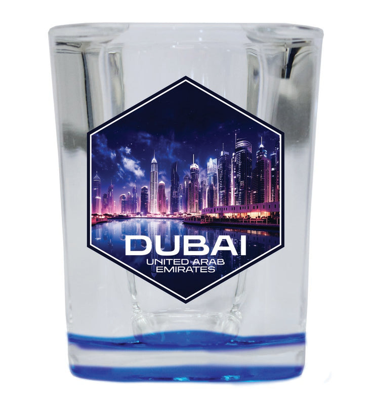 Dubai United Arab Emirates Souvenir 2 oz Blue Shot Glass Round or Square Blue